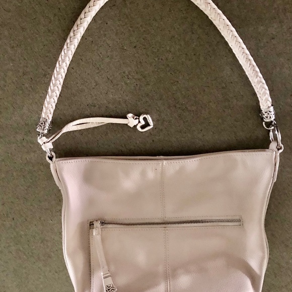 Vintage Brighton Barbados Classic Cream Leather Handbag Purse with Braided Strap - Picture 2 of 11